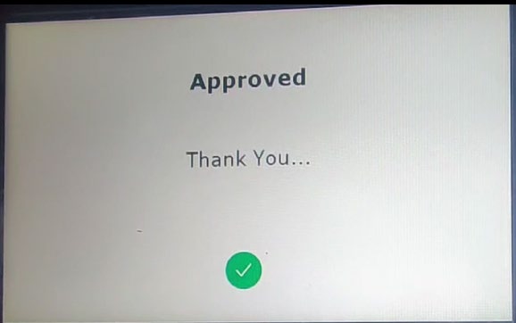 Payment device screen showing 