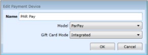 Edit Payment Device dialog with Name set to 